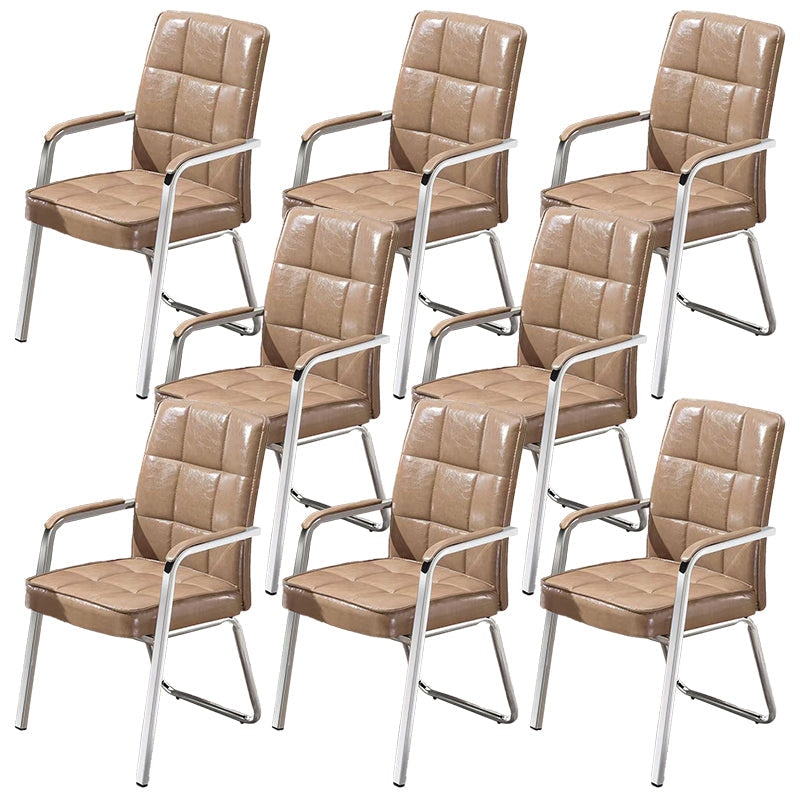 Modern Fixed Arms Leather Chair No Wheels Mid-Back Office Chair Khaki 8 Piece Set Leather Clearhalo 'furn' 'furn_office_chair' 'Furniture' 'Office Chairs' 'Office Furniture' 'office_chair' 5869785