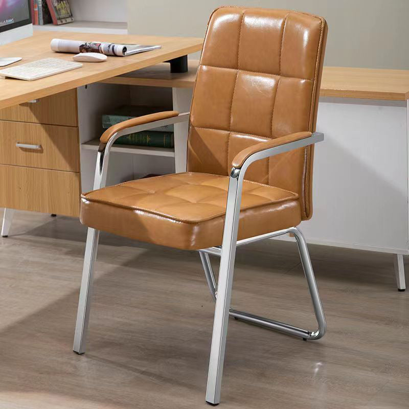 Modern Fixed Arms Leather Chair No Wheels Mid-Back Office Chair Orange 1 Piece Leather Clearhalo 'furn' 'furn_office_chair' 'Furniture' 'Office Chairs' 'Office Furniture' 'office_chair' 5869786
