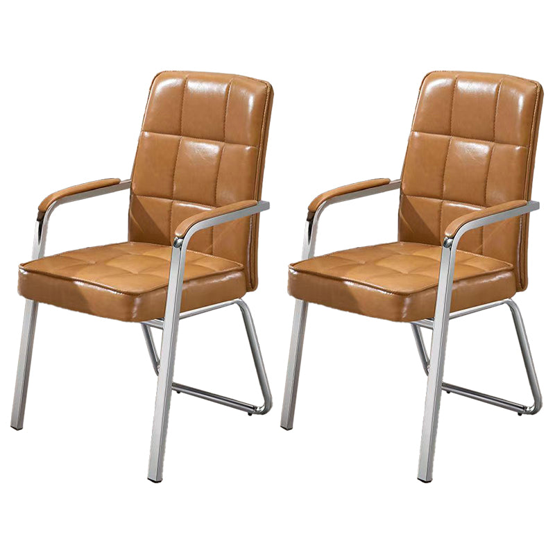 Modern Fixed Arms Leather Chair No Wheels Mid-Back Office Chair Orange 2 Piece Set Leather Clearhalo 'furn' 'furn_office_chair' 'Furniture' 'Office Chairs' 'Office Furniture' 'office_chair' 5869787