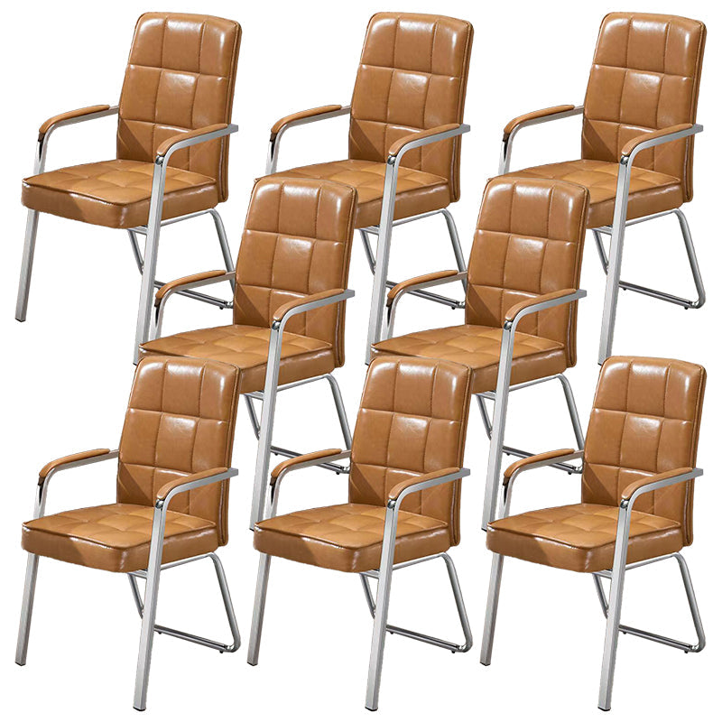 Modern Fixed Arms Leather Chair No Wheels Mid-Back Office Chair Orange 8 Piece Set Leather Clearhalo 'furn' 'furn_office_chair' 'Furniture' 'Office Chairs' 'Office Furniture' 'office_chair' 5869790