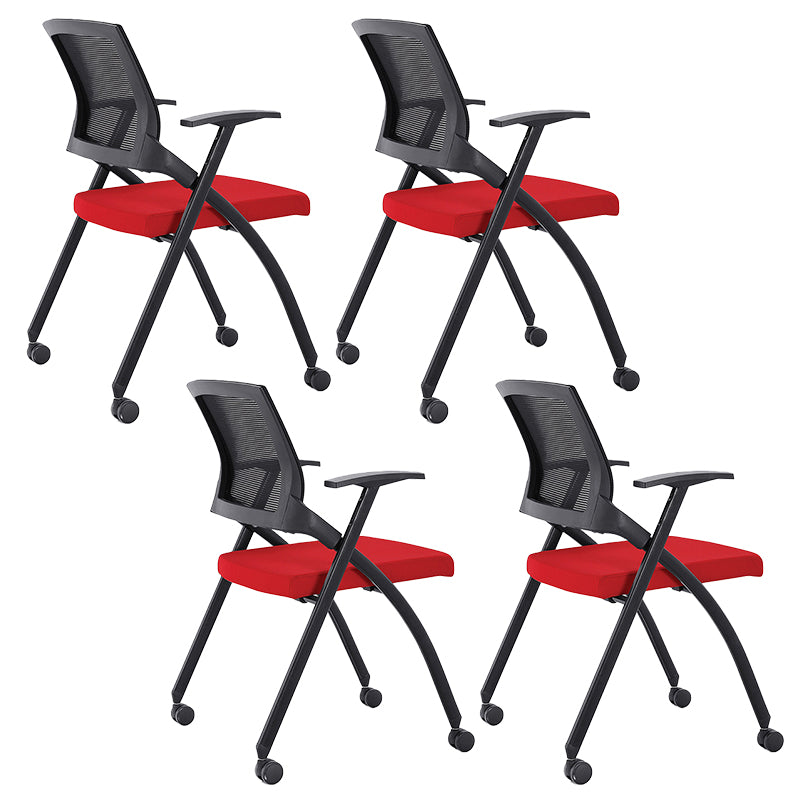 Contemporary Conference Chair Mid-Back Ergonomic Office Chair Black-Red Without Writing Pad 4 Piece Set Clearhalo 'furn' 'furn_office_chair' 'Furniture' 'Office Chairs' 'Office Furniture' 'office_chair' 5869826