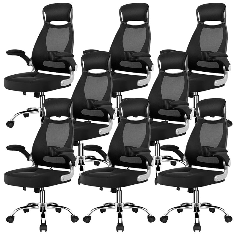 Modern Adjustable Arms Breathable AirGrid Chair Height-adjustable Office Chair Black Cotton 8 Piece Set Clearhalo 'furn' 'furn_office_chair' 'Furniture' 'Office Chairs' 'Office Furniture' 'office_chair' 5869914