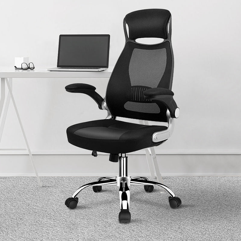 Modern Adjustable Arms Breathable AirGrid Chair Height-adjustable Office Chair Black Faux Leather 1 Piece Clearhalo 'furn' 'furn_office_chair' 'Furniture' 'Office Chairs' 'Office Furniture' 'office_chair' 5869916