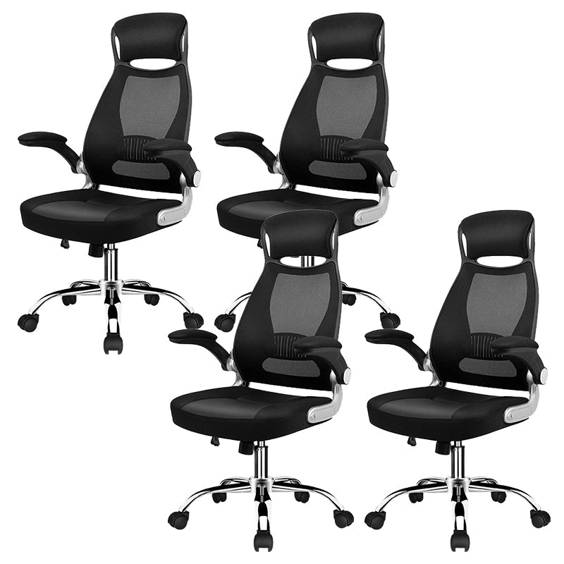 Modern Adjustable Arms Breathable AirGrid Chair Height-adjustable Office Chair Black Faux Leather 4 Piece Set Clearhalo 'furn' 'furn_office_chair' 'Furniture' 'Office Chairs' 'Office Furniture' 'office_chair' 5869920