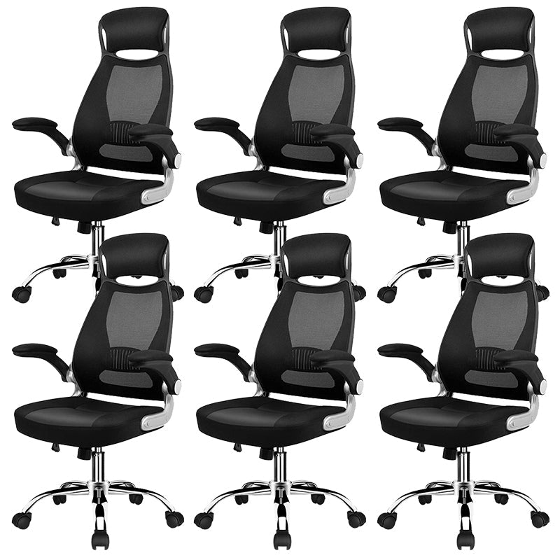 Modern Adjustable Arms Breathable AirGrid Chair Height-adjustable Office Chair Black Faux Leather 6 Piece Set Clearhalo 'furn' 'furn_office_chair' 'Furniture' 'Office Chairs' 'Office Furniture' 'office_chair' 5869923