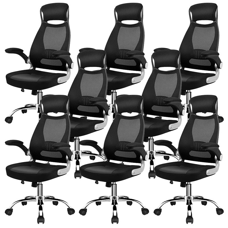 Modern Adjustable Arms Breathable AirGrid Chair Height-adjustable Office Chair Black Faux Leather 8 Piece Set Clearhalo 'furn' 'furn_office_chair' 'Furniture' 'Office Chairs' 'Office Furniture' 'office_chair' 5869924