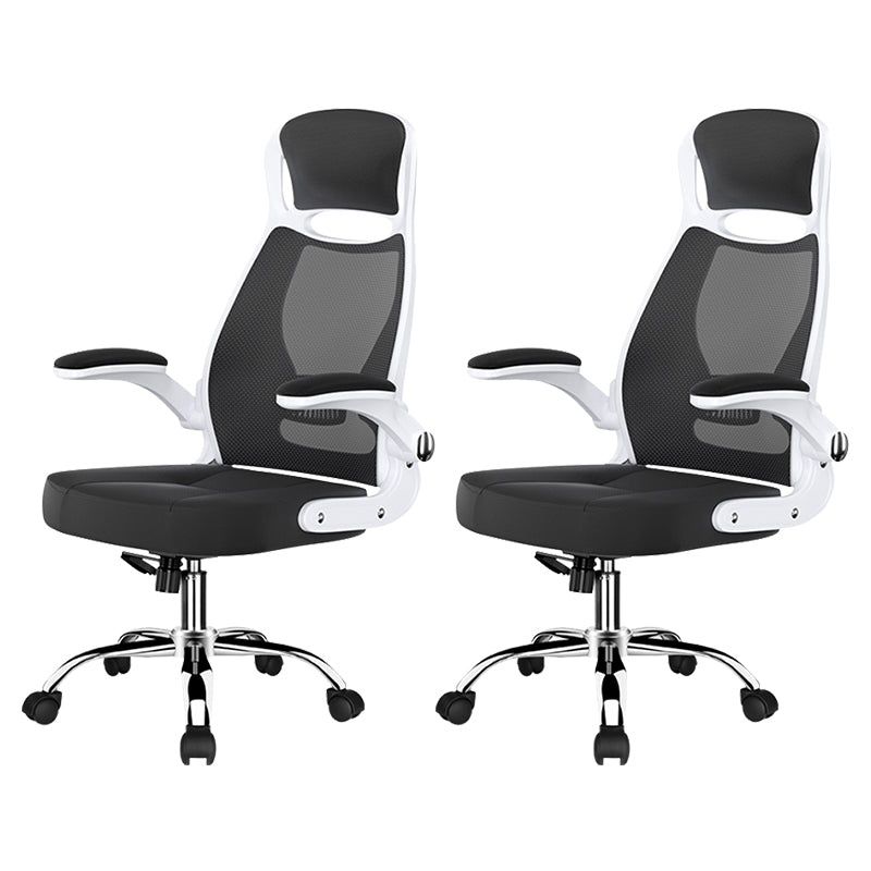 Modern Adjustable Arms Breathable AirGrid Chair Height-adjustable Office Chair Black-White Cotton 2 Piece Set Clearhalo 'furn' 'furn_office_chair' 'Furniture' 'Office Chairs' 'Office Furniture' 'office_chair' 5869926