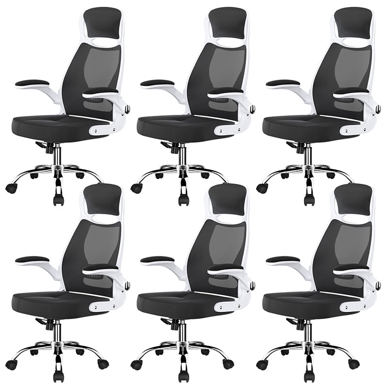 Modern Adjustable Arms Breathable AirGrid Chair Height-adjustable Office Chair Black-White Cotton 6 Piece Set Clearhalo 'furn' 'furn_office_chair' 'Furniture' 'Office Chairs' 'Office Furniture' 'office_chair' 5869928
