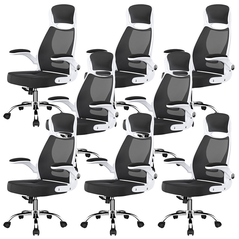 Modern Adjustable Arms Breathable AirGrid Chair Height-adjustable Office Chair Black-White Cotton 8 Piece Set Clearhalo 'furn' 'furn_office_chair' 'Furniture' 'Office Chairs' 'Office Furniture' 'office_chair' 5869929
