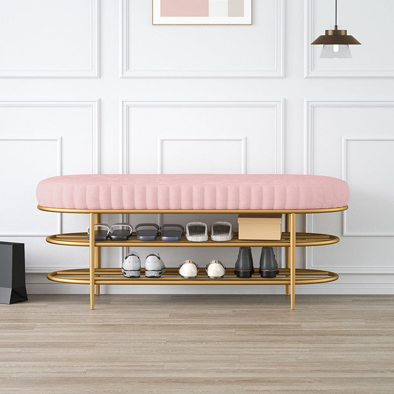 13.78" W 17.71" H Glam Entryway Bench Foam Bench with 2 Shelves Clearhalo 'Benches' 'Chairs & Seating' 'furn' 'furn_benches' 'Furniture' 'Living Room Furniture' 5870542