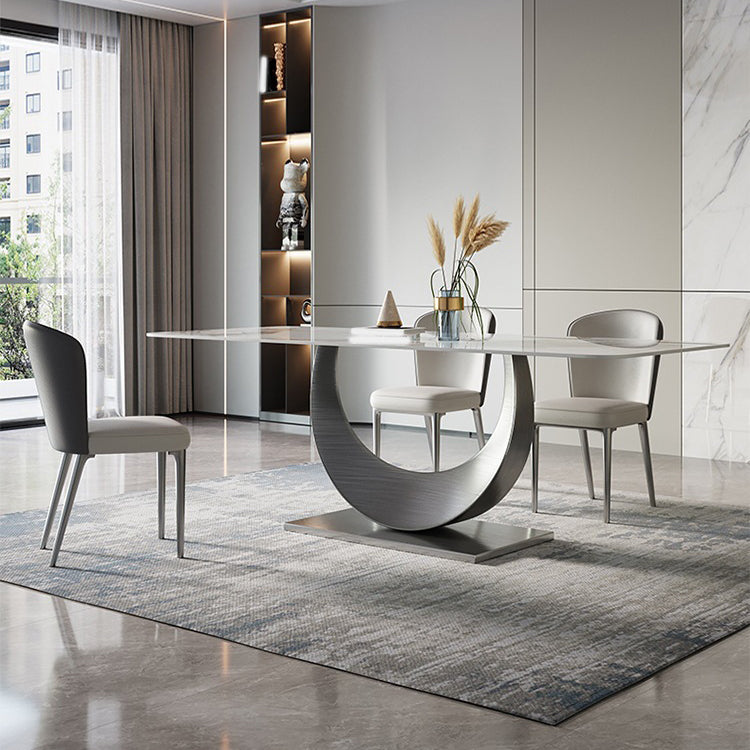 Contemporary Rectangle Dining Table Set Sintered Stone 1/4/7/8 Pieces Dining Set 4 Pieces: Table, 3 Chairs Clearhalo 'Dining Room Sets' 'Dining Tables & Seating' 'dining_room_set' 'furn' 'furn_dining_room_set' 'Furniture' 'Kitchen & Dining Furniture' 5870861