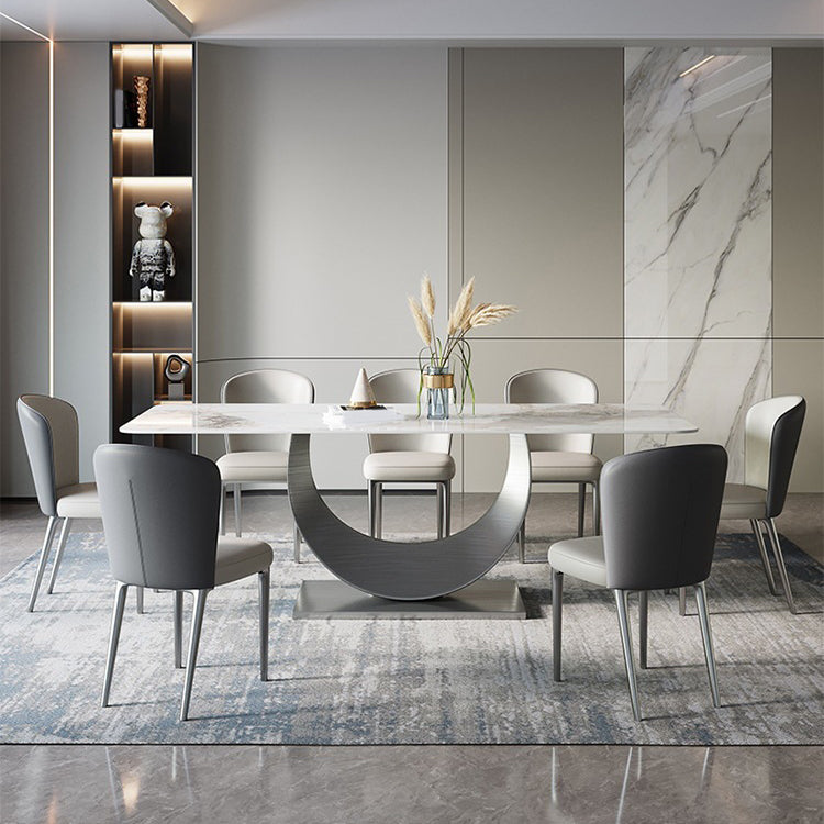 Contemporary Rectangle Dining Table Set Sintered Stone 1/4/7/8 Pieces Dining Set 8 Pieces: Table, 7 Chairs Clearhalo 'Dining Room Sets' 'Dining Tables & Seating' 'dining_room_set' 'furn' 'furn_dining_room_set' 'Furniture' 'Kitchen & Dining Furniture' 5870862