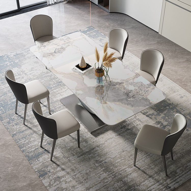 Contemporary Rectangle Dining Table Set Sintered Stone 1/4/7/8 Pieces Dining Set 7 Pieces: Table, 6 Chairs Clearhalo 'Dining Room Sets' 'Dining Tables & Seating' 'dining_room_set' 'furn' 'furn_dining_room_set' 'Furniture' 'Kitchen & Dining Furniture' 5870864