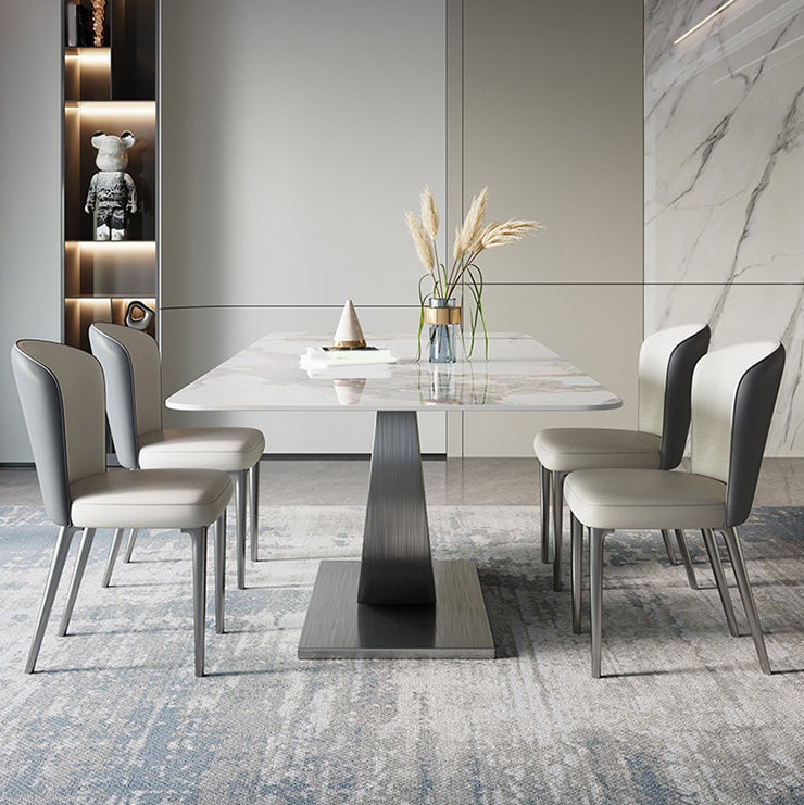 Contemporary Rectangle Dining Table Set Sintered Stone 1/4/7/8 Pieces Dining Set Clearhalo 'Dining Room Sets' 'Dining Tables & Seating' 'dining_room_set' 'furn' 'furn_dining_room_set' 'Furniture' 'Kitchen & Dining Furniture' 5870866