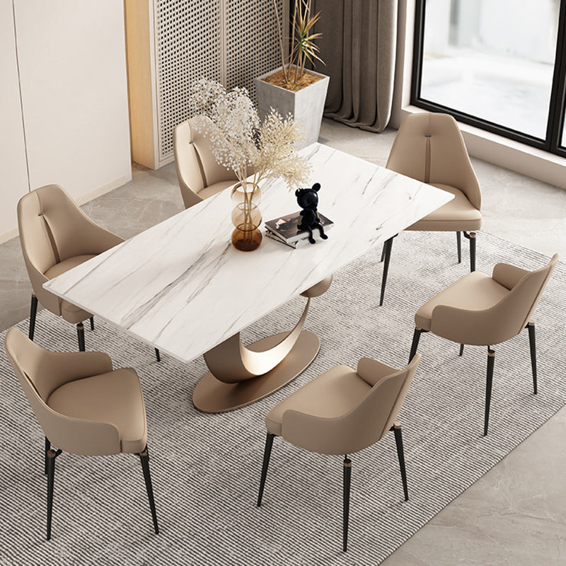 Juego de comedor Glam de piedra sinterizada, rectangular, 1/3/4/6/7 piezas, con base de pedestal