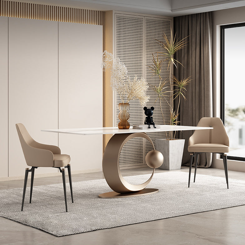 Juego de comedor Glam de piedra sinterizada, rectangular, 1/3/4/6/7 piezas, con base de pedestal
