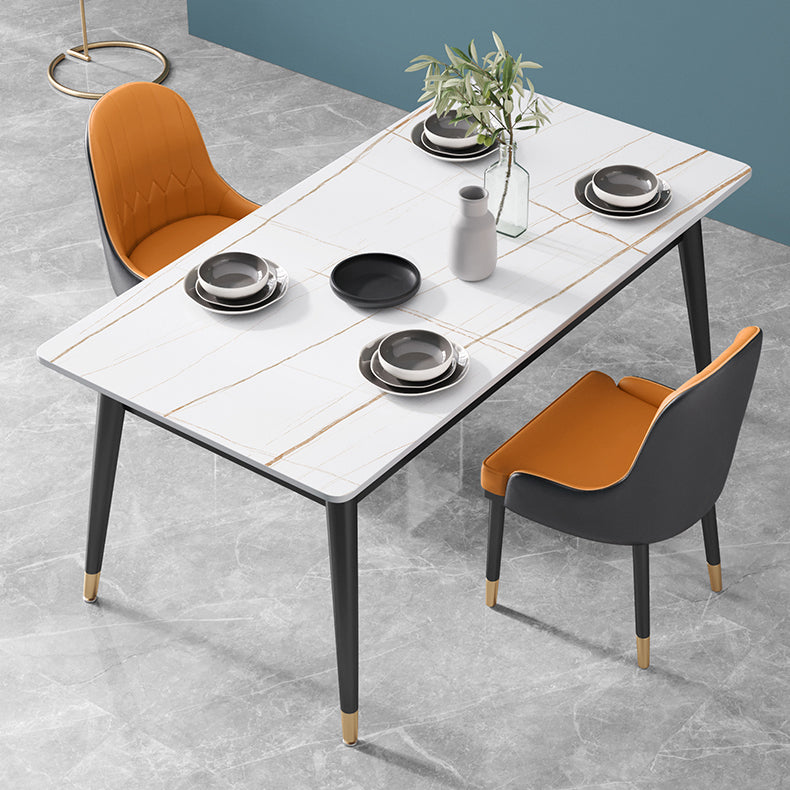 Glam Rectangle 1/3/4/5/7 Pieces Dinette Set Metal Legs Indoor Dining Table Set 3 Pieces: White-gold Table, 2 Orange Chairs Clearhalo 'Dining Room Sets' 'Dining Tables & Seating' 'dining_room_set' 'furn' 'furn_dining_room_set' 'Furniture' 'Kitchen & Dining Furniture' 5870916