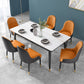 Glam Rectangle 1/3/4/5/7 Pieces Dinette Set Metal Legs Indoor Dining Table Set 7 Pieces: White-Gold Table, 6 Orange Chairs Clearhalo 'Dining Room Sets' 'Dining Tables & Seating' 'dining_room_set' 'furn' 'furn_dining_room_set' 'Furniture' 'Kitchen & Dining Furniture' 5870919