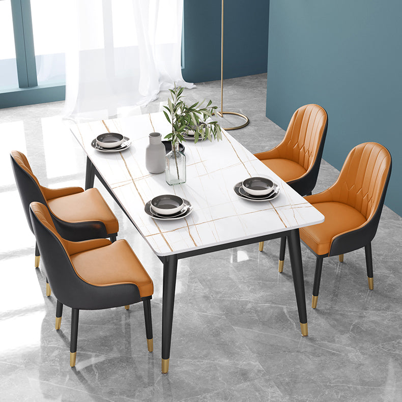 Glam Rectangle 1/3/4/5/7 Pieces Dinette Set Metal Legs Indoor Dining Table Set Clearhalo 'Dining Room Sets' 'Dining Tables & Seating' 'dining_room_set' 'furn' 'furn_dining_room_set' 'Furniture' 'Kitchen & Dining Furniture' 5870921