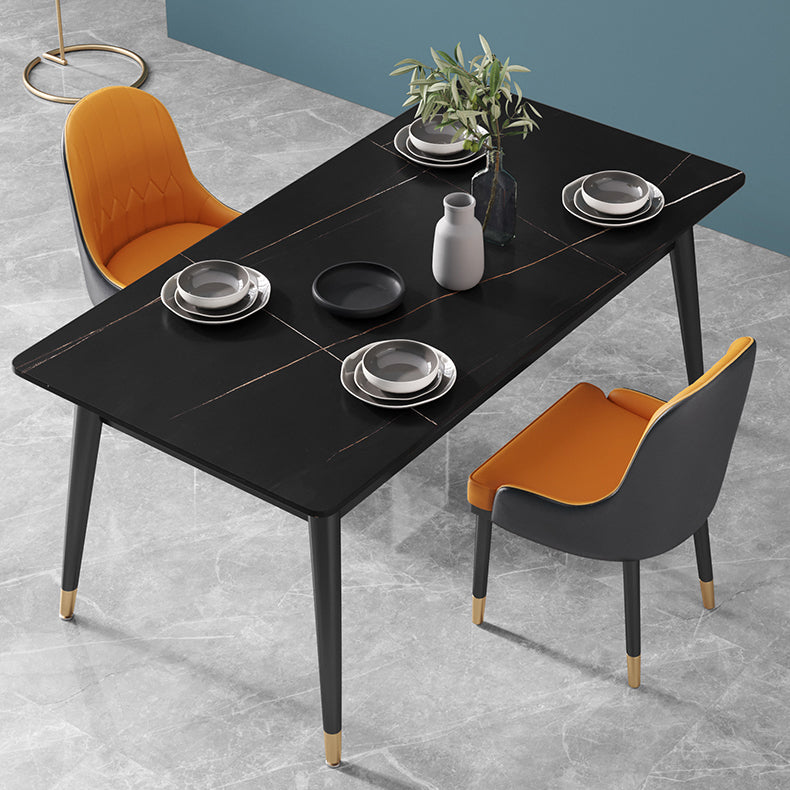 Glam Rectangle 1/3/4/5/7 Pieces Dinette Set Metal Legs Indoor Dining Table Set 3 Pieces: Black Table, 2 Orange Chairs Clearhalo 'Dining Room Sets' 'Dining Tables & Seating' 'dining_room_set' 'furn' 'furn_dining_room_set' 'Furniture' 'Kitchen & Dining Furniture' 5870922