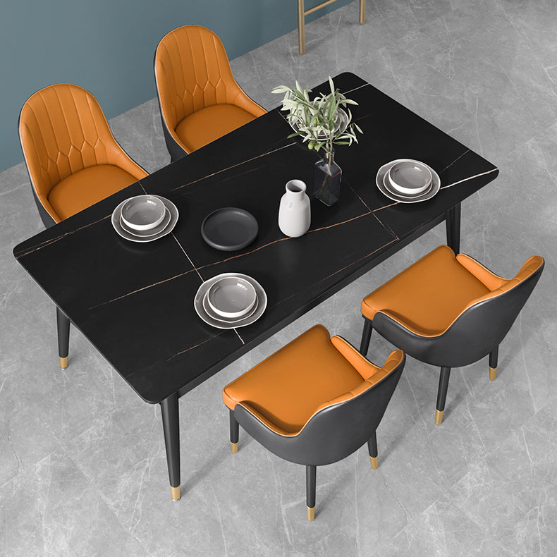 Glam Rectangle 1/3/4/5/7 Pieces Dinette Set Metal Legs Indoor Dining Table Set 5 Pieces: Black Table, 4 Orange Chairs Clearhalo 'Dining Room Sets' 'Dining Tables & Seating' 'dining_room_set' 'furn' 'furn_dining_room_set' 'Furniture' 'Kitchen & Dining Furniture' 5870924