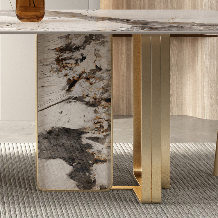 Glam Sintered Stone Dining Set Rectangle 1/3/4/5/6 Pieces Dining Set