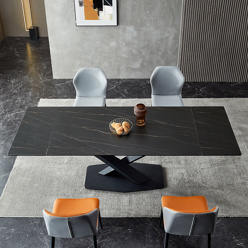デザイナーの長方形1/4/5/6ピースディネットセット黒い石と金属製のダイニングテーブルセット