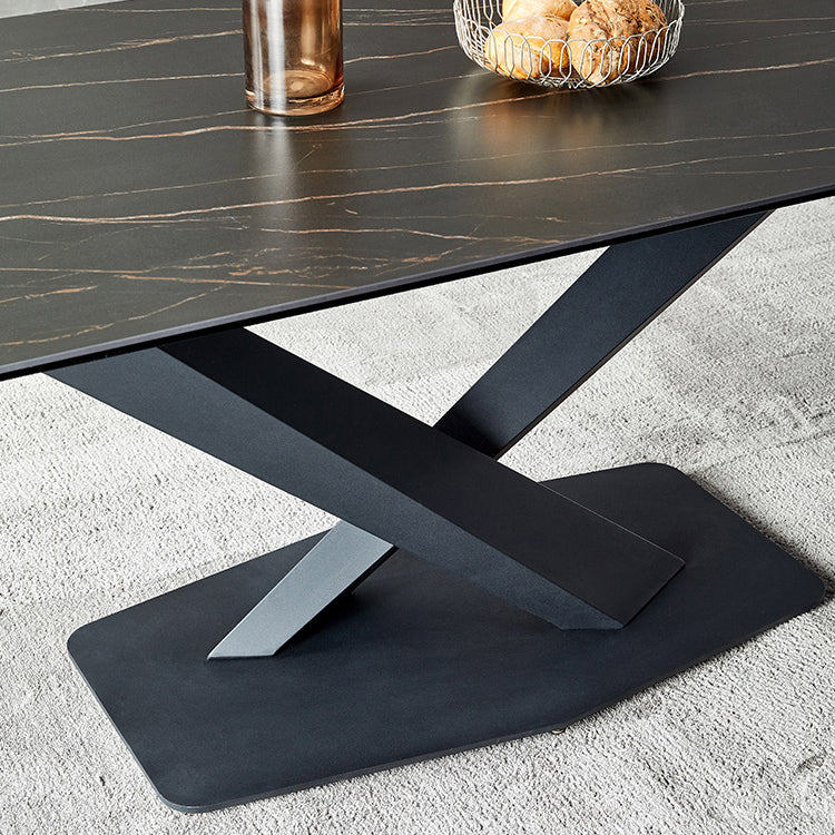 デザイナーの長方形1/4/5/6ピースディネットセット黒い石と金属製のダイニングテーブルセット