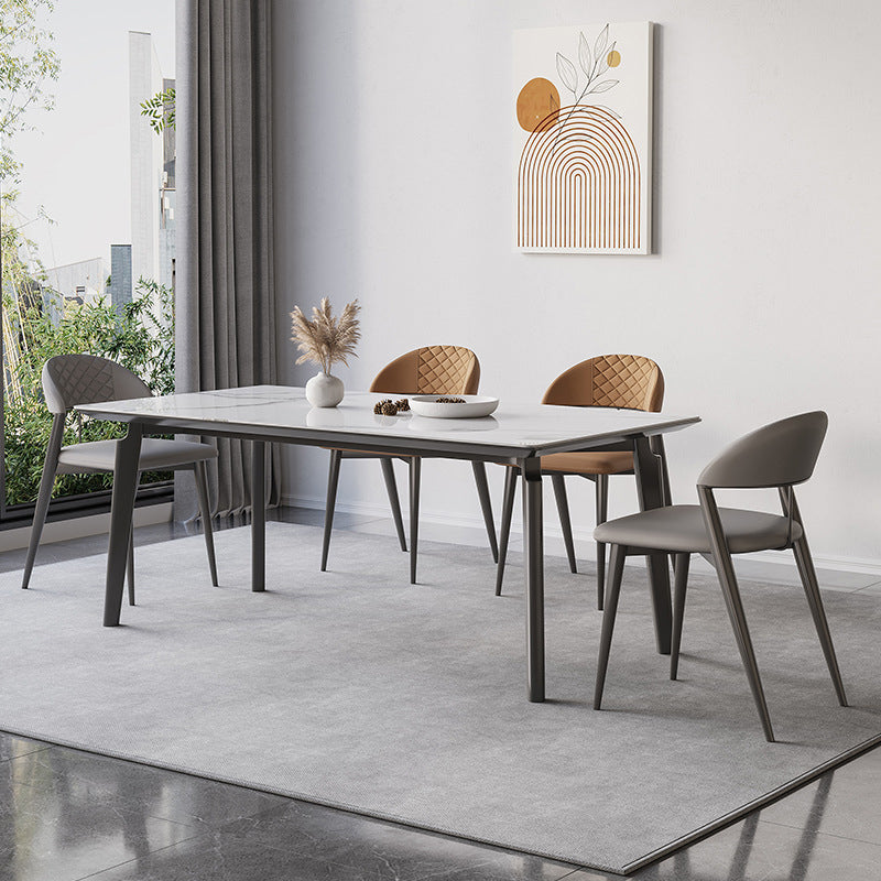Contemporary Sintered Stone Table Set 1/2/5/7 Pieces Dining Set for Dining Areas 5 Pieces: Table, 2 Brown+2 Grey Chairs Clearhalo 'Dining Room Sets' 'Dining Tables & Seating' 'dining_room_set' 'furn' 'furn_dining_room_set' 'Furniture' 'Kitchen & Dining Furniture' 5871052
