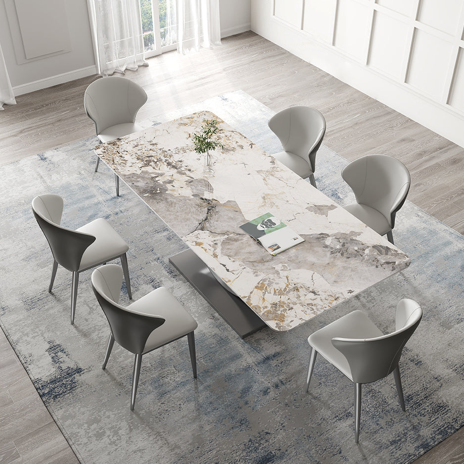 Contemporary Sintered Stone Table Set 1/3/4/5/7 Pieces Dining Set for Dining Areas 7 Pieces: Table, 6 Chairs Clearhalo 'Dining Room Sets' 'Dining Tables & Seating' 'dining_room_set' 'furn' 'furn_dining_room_set' 'Furniture' 'Kitchen & Dining Furniture' 5871085