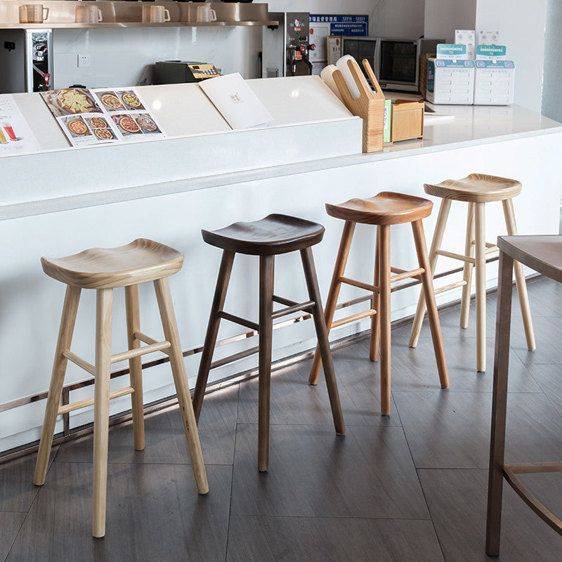 Solid Wood Armless Bar Chair Modern Backless Footrest Bar Stool