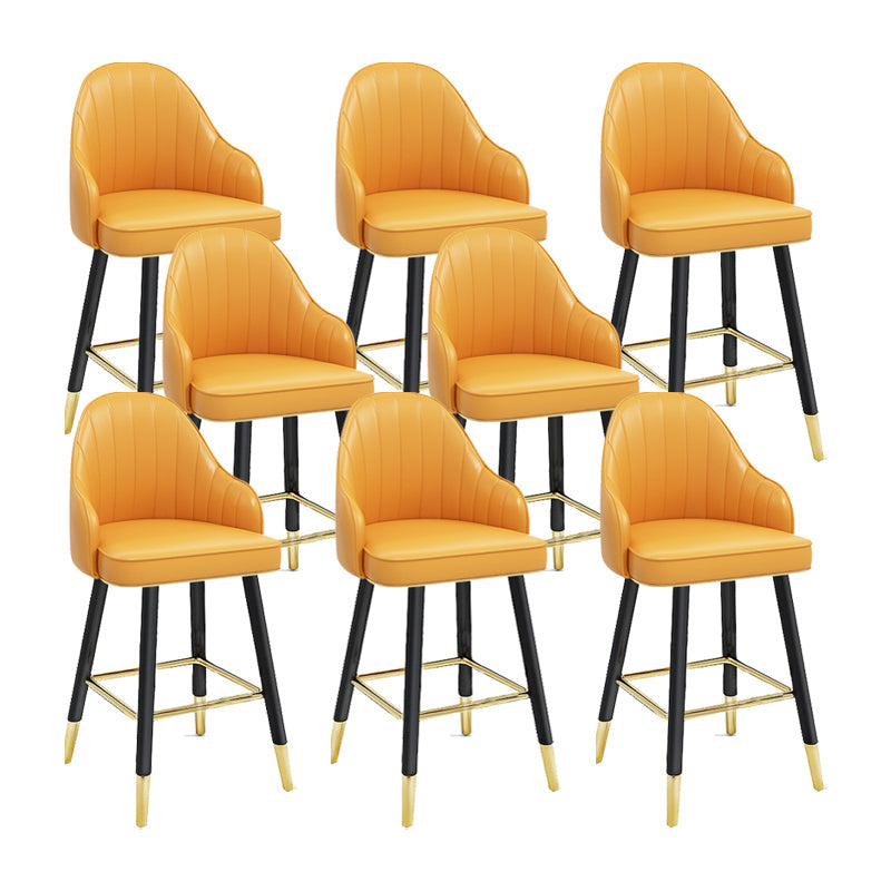 Modern Swivel Home Bar Stool Matte Finish Leather Armed Stool Yellow 8 Piece Set Short Stool(22"H) Clearhalo 'Bar Furniture' 'Bar Stools' 'bar_stools' 'furn' 'furn_bar_stools' 'Furniture' 'Kitchen & Dining Furniture' 5871206