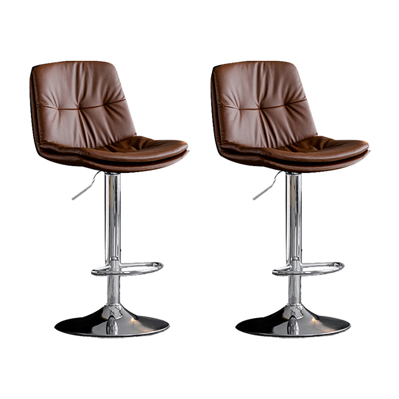 Swivel and Adjustable Bar Chair Modern Faux Leather Armless Bar Chair Silver Brown 2 Piece Set Clearhalo 'Bar Furniture' 'Bar Stools' 'bar_stools' 'furn' 'furn_bar_stools' 'Furniture' 'Kitchen & Dining Furniture' 5871276