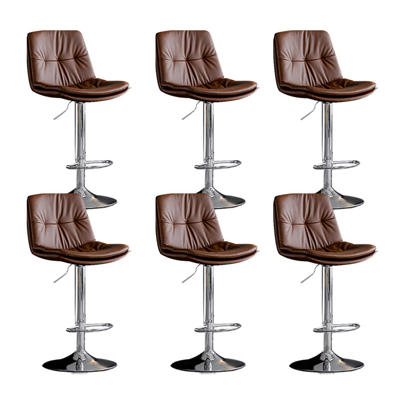 Swivel and Adjustable Bar Chair Modern Faux Leather Armless Bar Chair Silver Brown 6 Piece Set Clearhalo 'Bar Furniture' 'Bar Stools' 'bar_stools' 'furn' 'furn_bar_stools' 'Furniture' 'Kitchen & Dining Furniture' 5871278