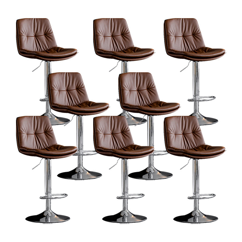 Swivel and Adjustable Bar Chair Modern Faux Leather Armless Bar Chair Silver Brown 8 Piece Set Clearhalo 'Bar Furniture' 'Bar Stools' 'bar_stools' 'furn' 'furn_bar_stools' 'Furniture' 'Kitchen & Dining Furniture' 5871279