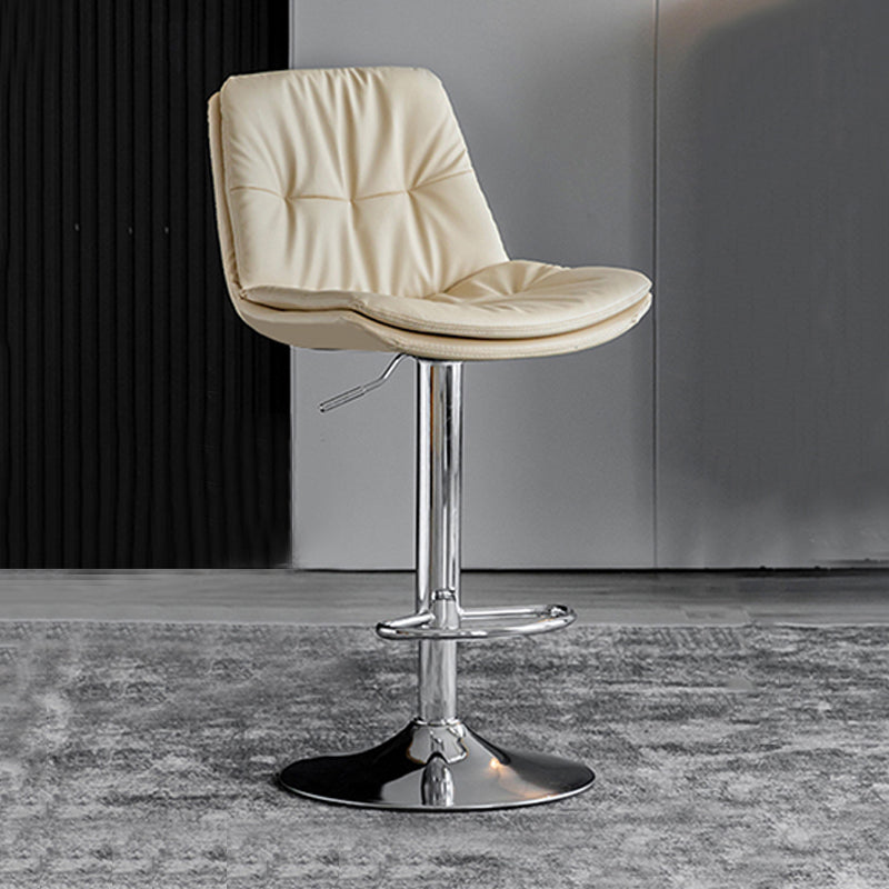 Swivel and Adjustable Bar Chair Modern Faux Leather Armless Bar Chair White-Silver 1 Piece Clearhalo 'Bar Furniture' 'Bar Stools' 'bar_stools' 'furn' 'furn_bar_stools' 'Furniture' 'Kitchen & Dining Furniture' 5871285