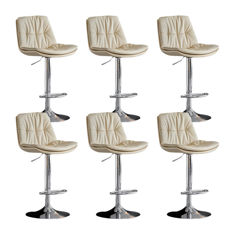 Swivel and Adjustable Bar Chair Modern Faux Leather Armless Bar Chair White-Silver 6 Piece Set Clearhalo 'Bar Furniture' 'Bar Stools' 'bar_stools' 'furn' 'furn_bar_stools' 'Furniture' 'Kitchen & Dining Furniture' 5871288
