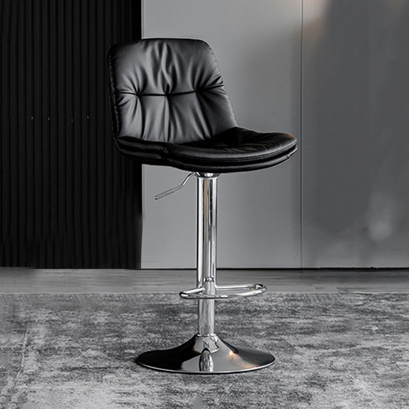 Swivel and Adjustable Bar Chair Modern Faux Leather Armless Bar Chair Black-Silver 1 Piece Clearhalo 'Bar Furniture' 'Bar Stools' 'bar_stools' 'furn' 'furn_bar_stools' 'Furniture' 'Kitchen & Dining Furniture' 5871300