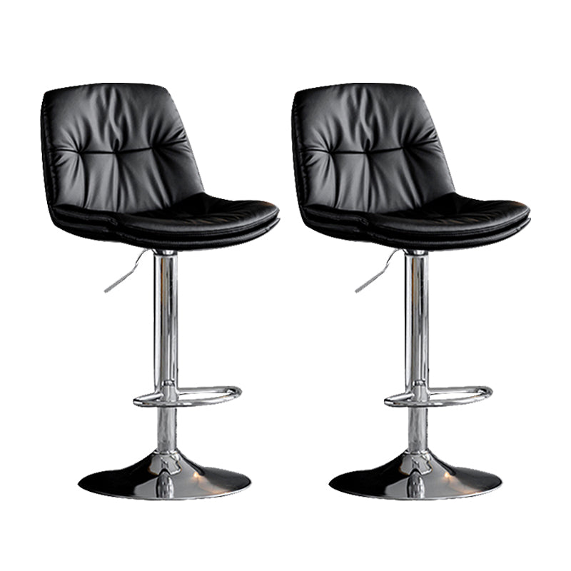Swivel and Adjustable Bar Chair Modern Faux Leather Armless Bar Chair Black-Silver 2 Piece Set Clearhalo 'Bar Furniture' 'Bar Stools' 'bar_stools' 'furn' 'furn_bar_stools' 'Furniture' 'Kitchen & Dining Furniture' 5871301