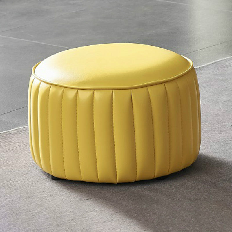 Contemporary Water Resistant Pouf Round Orange Leather Ottoman
