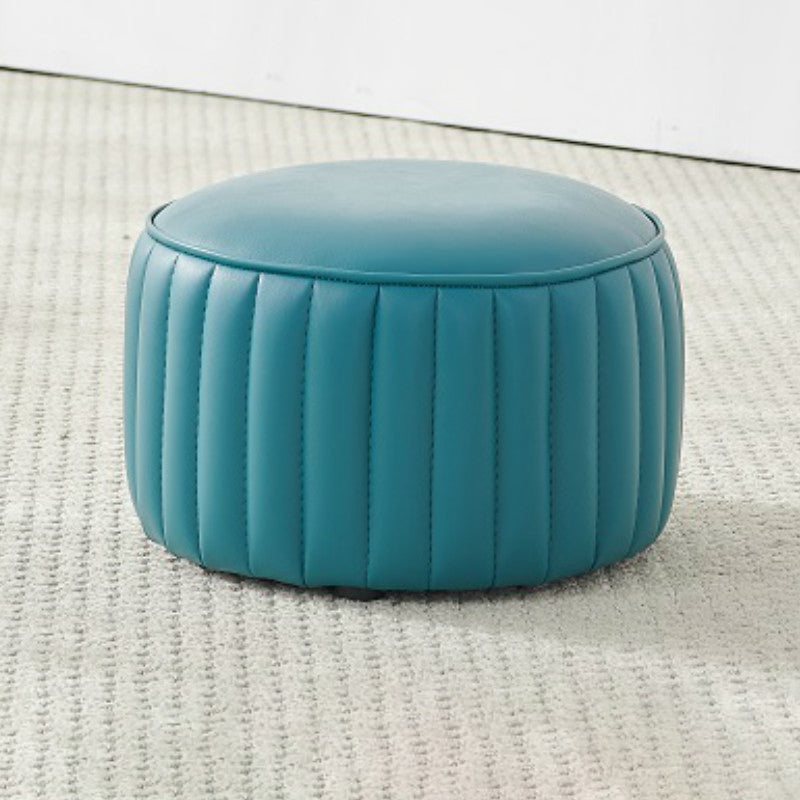 Pouf contemporaneo resistente all'acqua rotonda in pelle arancione ottomana