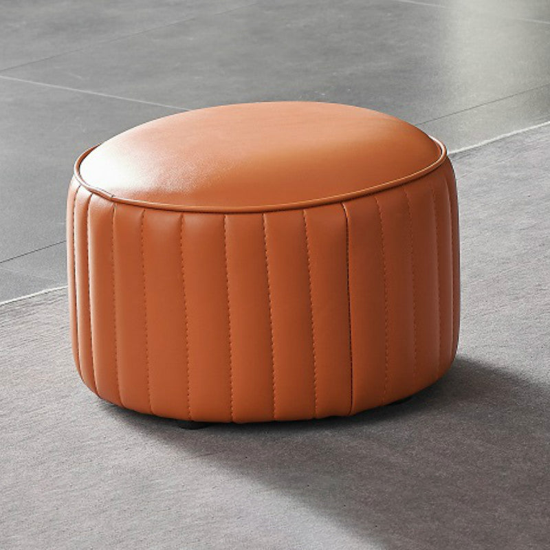 Pouf contemporaneo resistente all'acqua rotonda in pelle arancione ottomana
