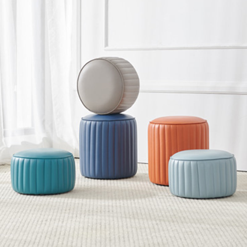 Pouf contemporaneo resistente all'acqua rotonda in pelle arancione ottomana