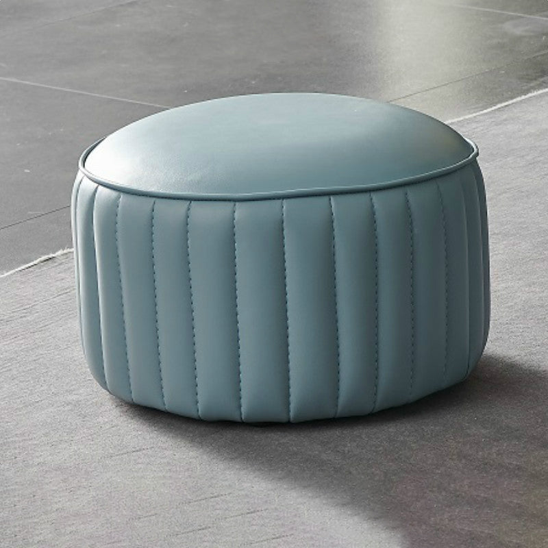 Pouf contemporaneo resistente all'acqua rotonda in pelle arancione ottomana
