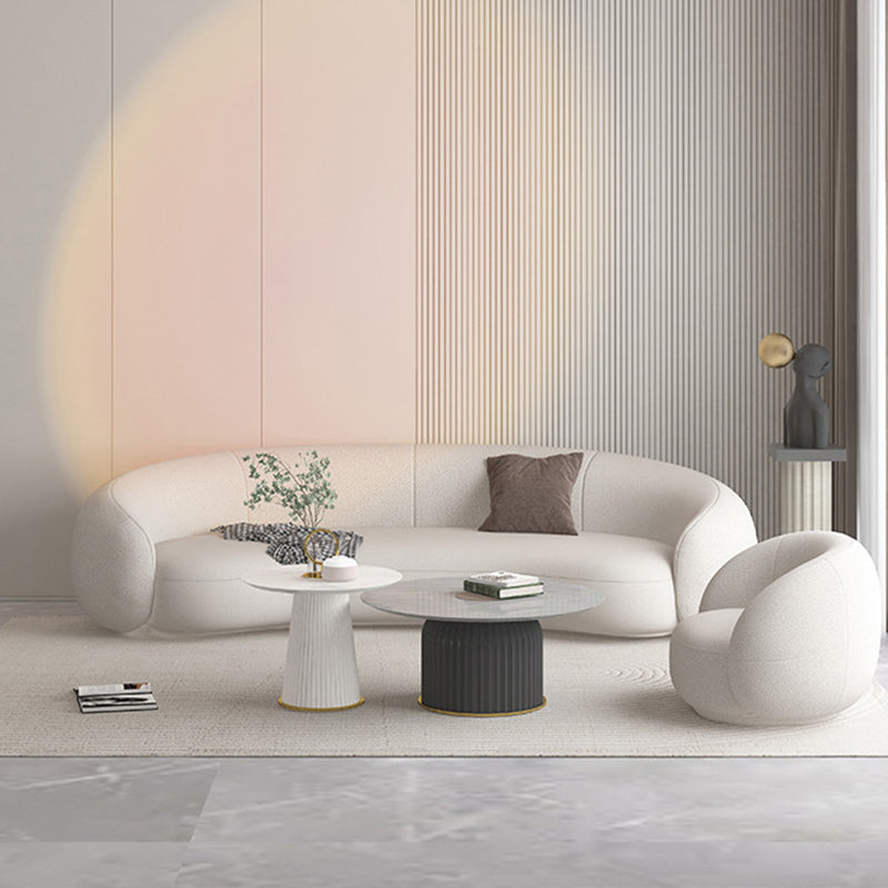 Contemporary Curved Sofa in White Sloped Arm Sofa for Living Room