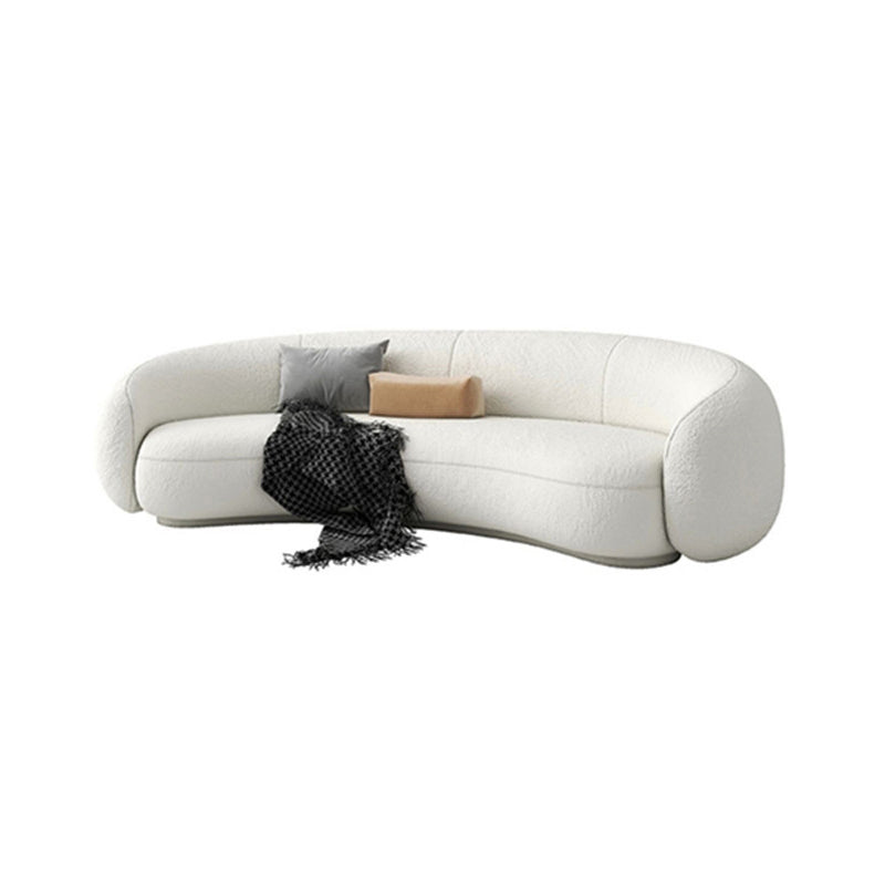 Contemporary Curved Sofa in White Sloped Arm Sofa for Living Room