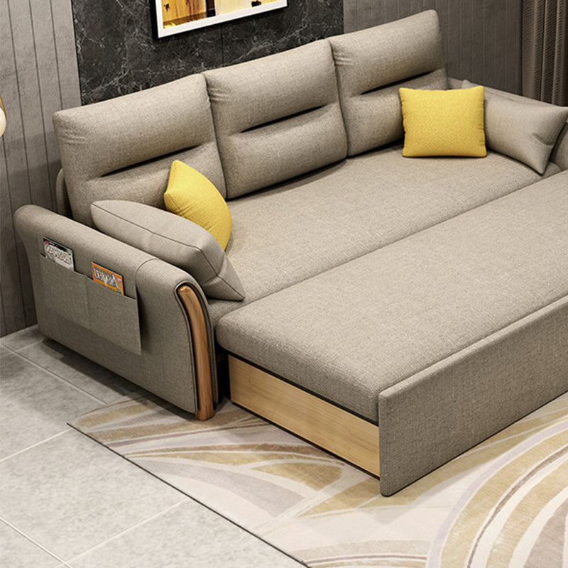 Flared Arm Sofa Bed Gray Linen Sewn Pillow Back Folding Sofa with Storage Clearhalo 'furn' 'furn_sofas' 'Furniture' 'Living Room Furniture' 'Sofa' 'sofas' 5871789