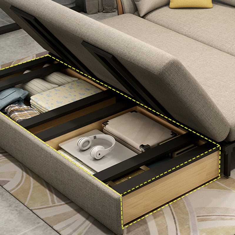 Flared Arm Sofa Bed Gray Linen Sewn Pillow Back Folding Sofa with Storage Clearhalo 'furn' 'furn_sofas' 'Furniture' 'Living Room Furniture' 'Sofa' 'sofas' 5871792