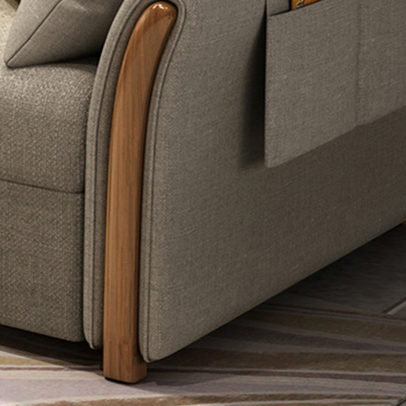 Flared Arm Sofa Bed Gray Linen Sewn Pillow Back Folding Sofa with Storage Clearhalo 'furn' 'furn_sofas' 'Furniture' 'Living Room Furniture' 'Sofa' 'sofas' 5871793