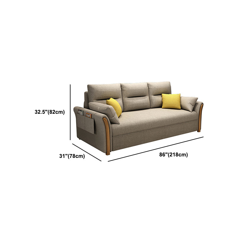 Flared Arm Sofa Bed Gray Linen Sewn Pillow Back Folding Sofa with Storage Clearhalo 'furn' 'furn_sofas' 'Furniture' 'Living Room Furniture' 'Sofa' 'sofas' 5871798